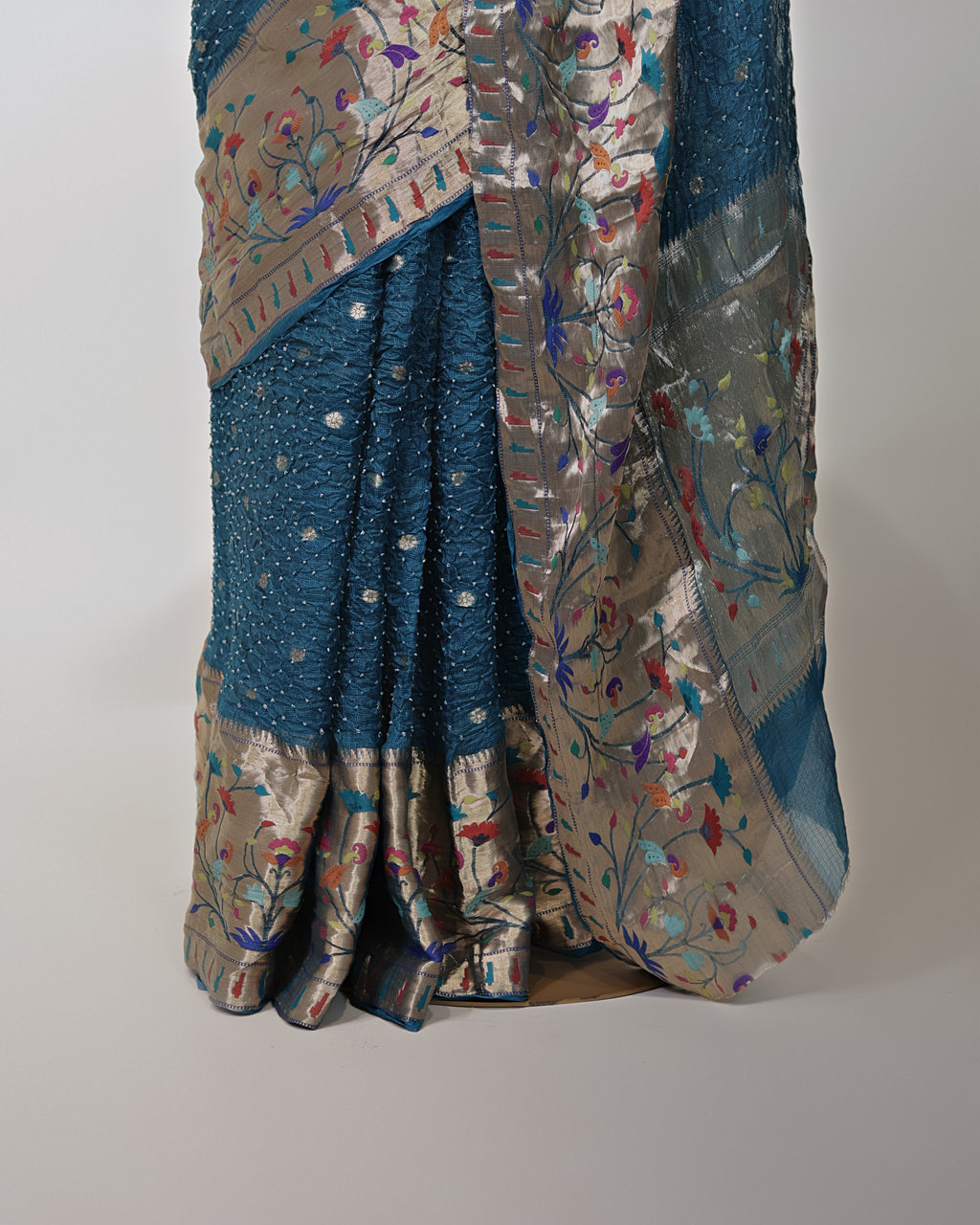 TEAL BLUE BANDHEJ PAITHANI KOTA SILK SAREE