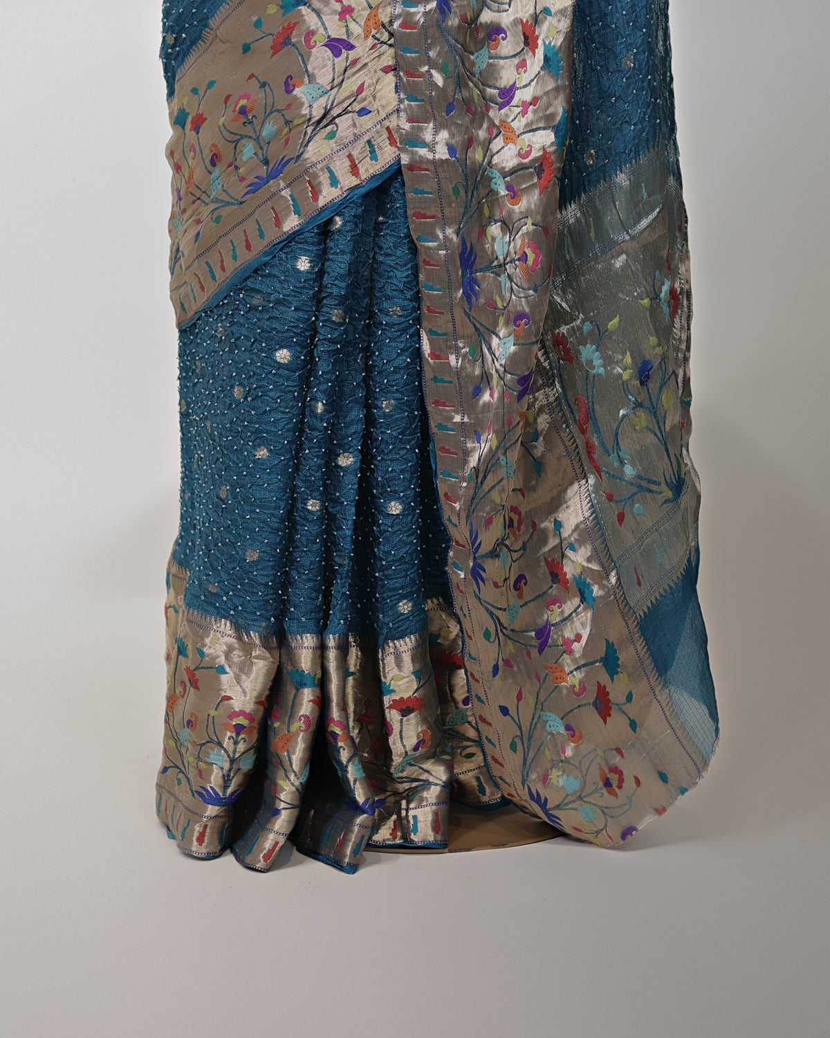 TEAL BLUE BANDHEJ PAITHANI KOTA SILK SAREE