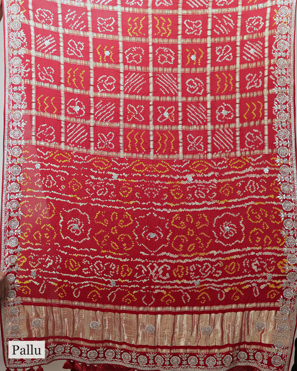 CRIMSON RED BANDHEJ GHARCHOLA SAREE