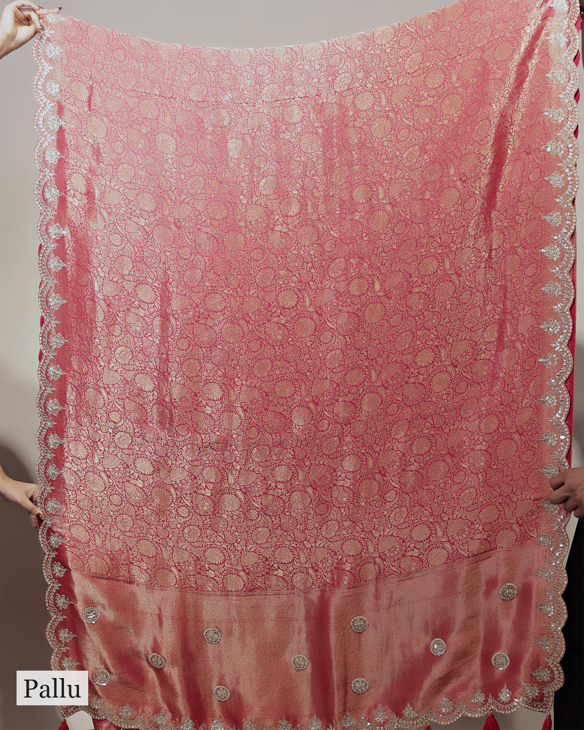 CORAL RED BANARASI SILK SAREE