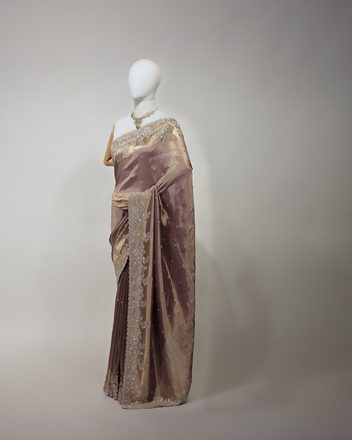 DUSTY MAUVE BANARASI TISSUE SAREE