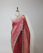 CORAL RED BANARASI SILK SAREE