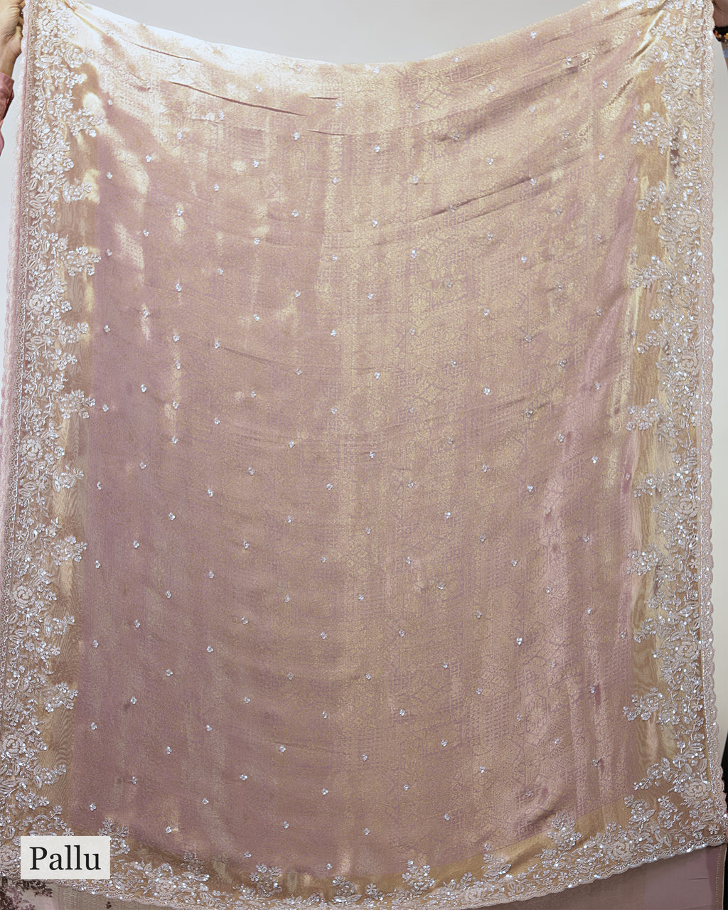 DUSTY MAUVE BANARASI TISSUE SAREE
