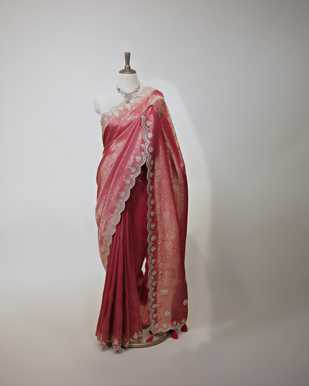 CORAL RED BANARASI SILK SAREE