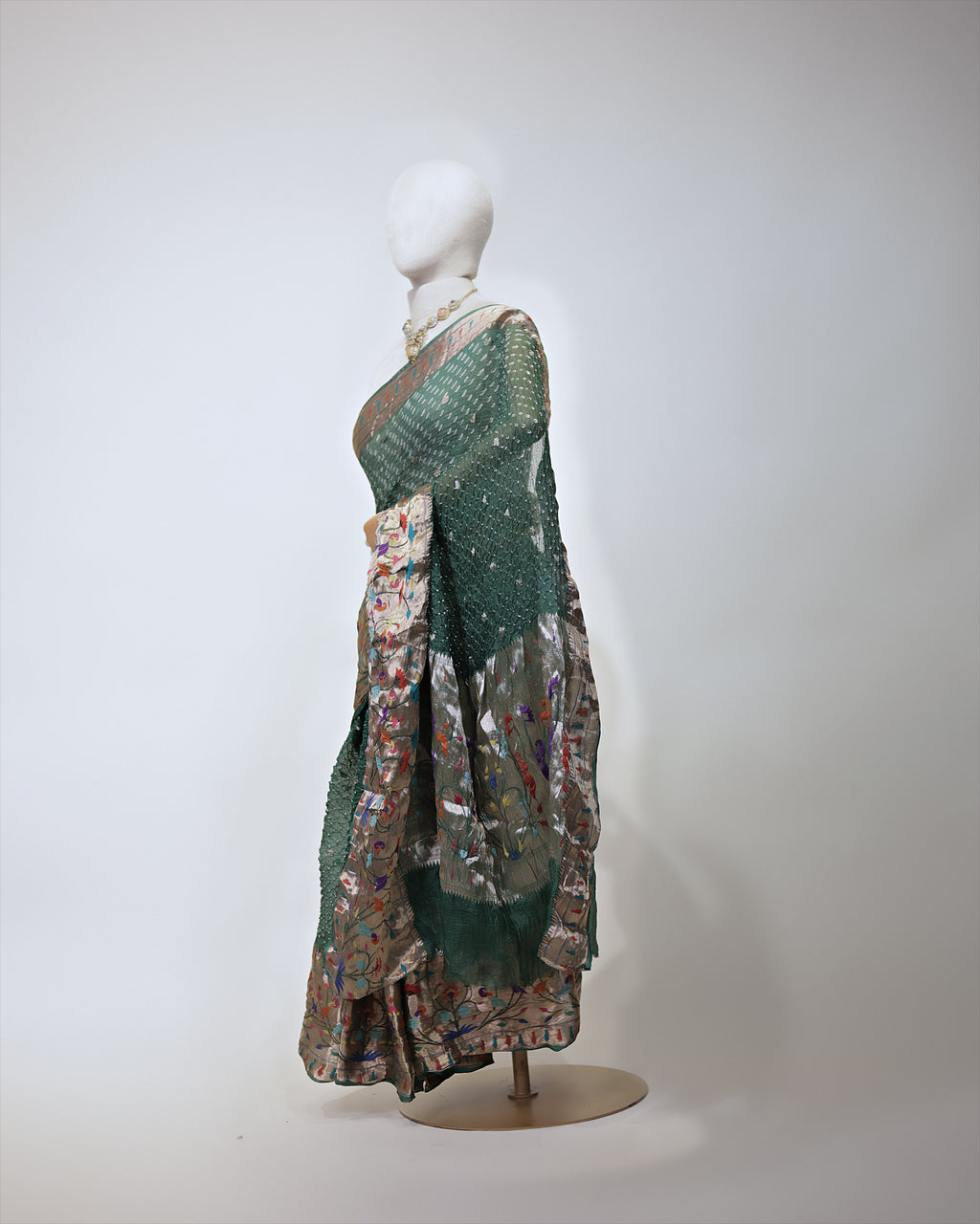 BOTTLE GREEN BANDHEJ PAITHANI KOTA SILK SAREE
