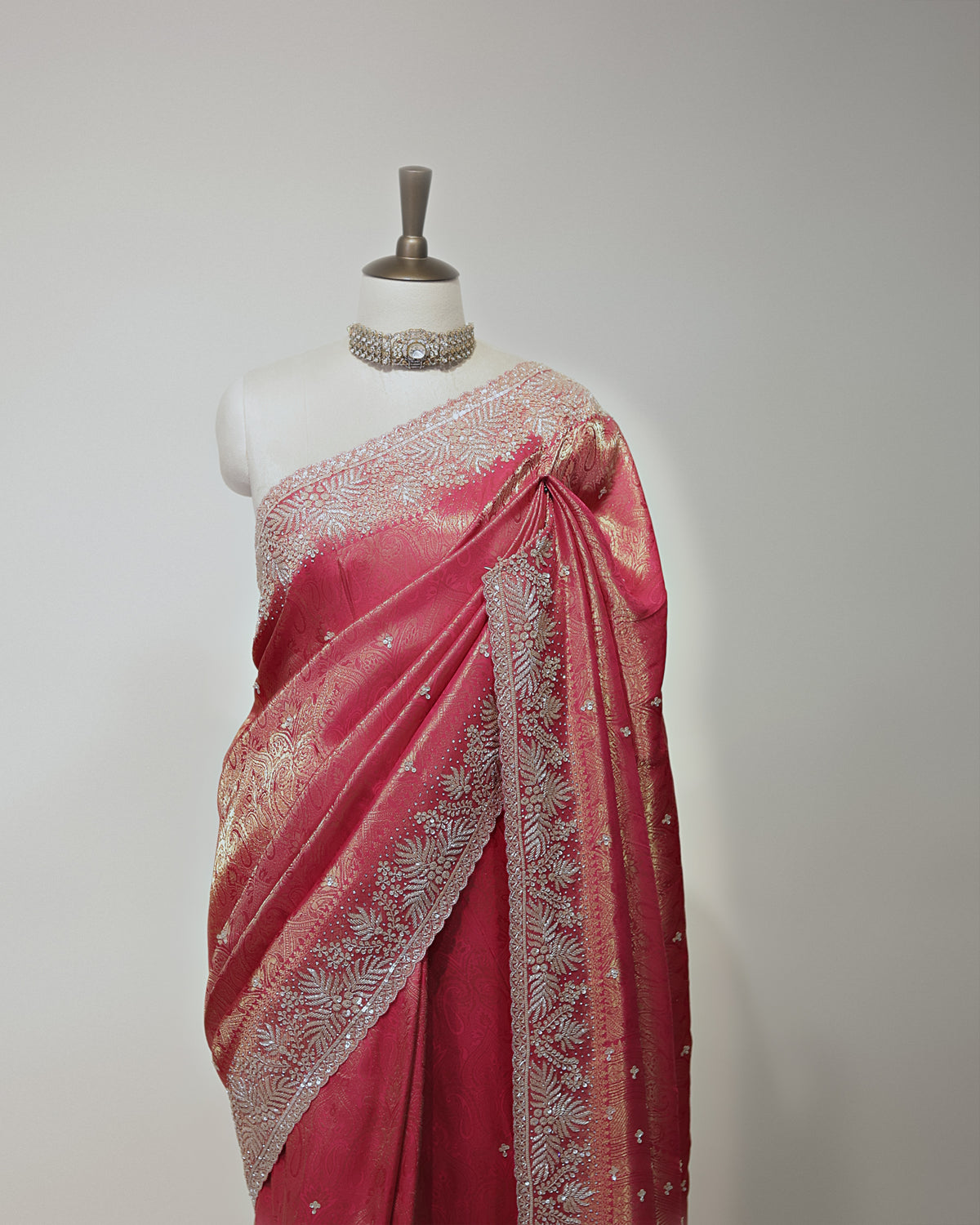CORAL PINK BANARASI TISSUE SAREE