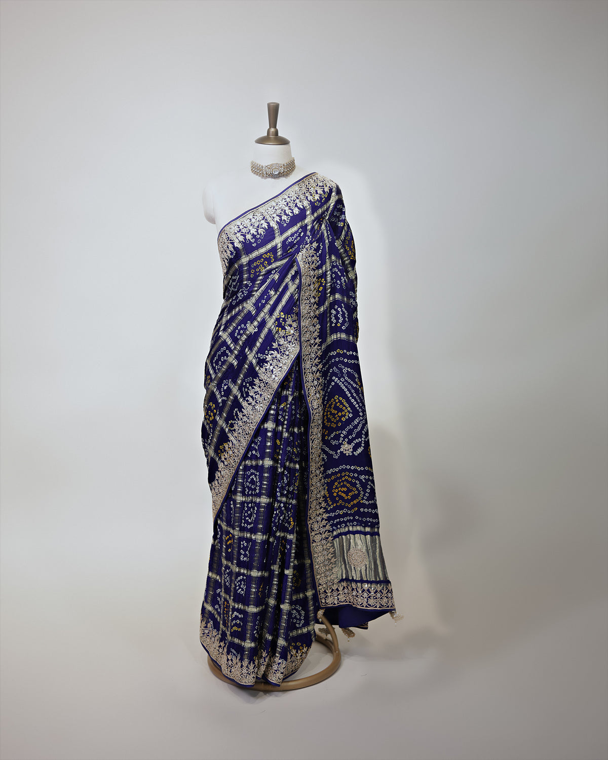 NAVY BLUE BANDHEJ GHARCHOLA SAREE