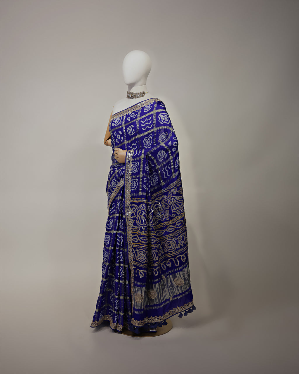 ROYAL BLUE BANDHEJ GHARCHOLA SAREE