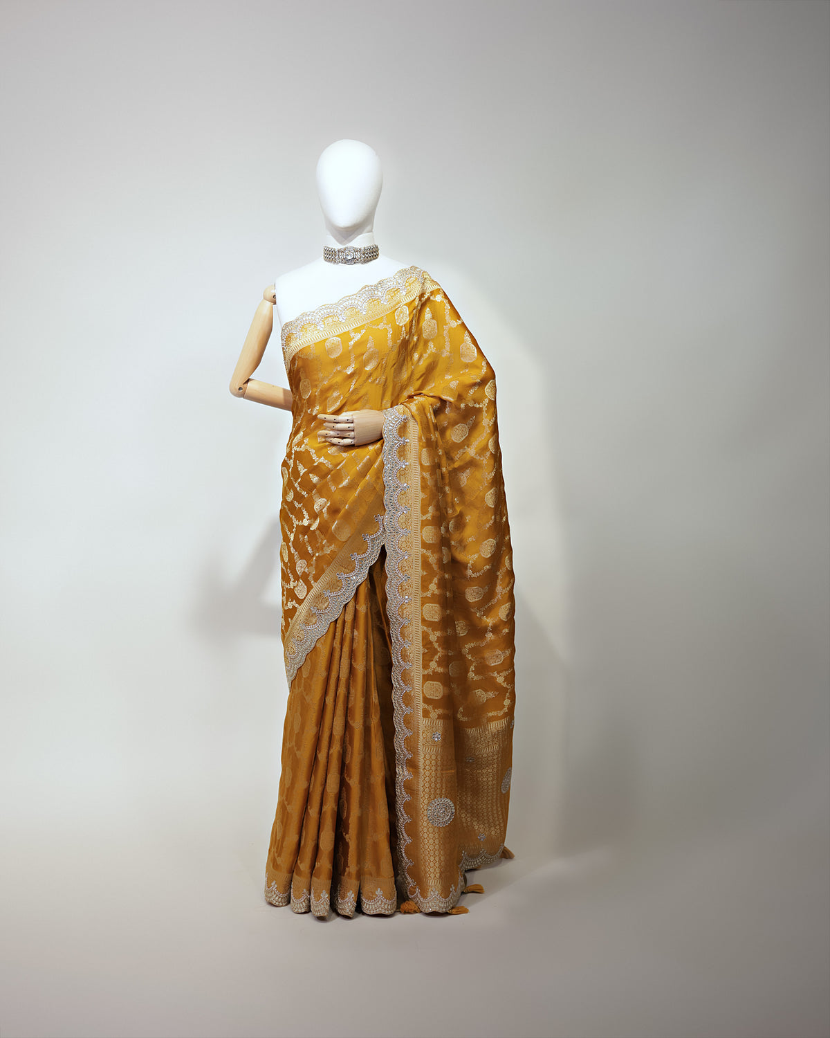 MUSTARD YELLOW BANARASI CREPE SAREE