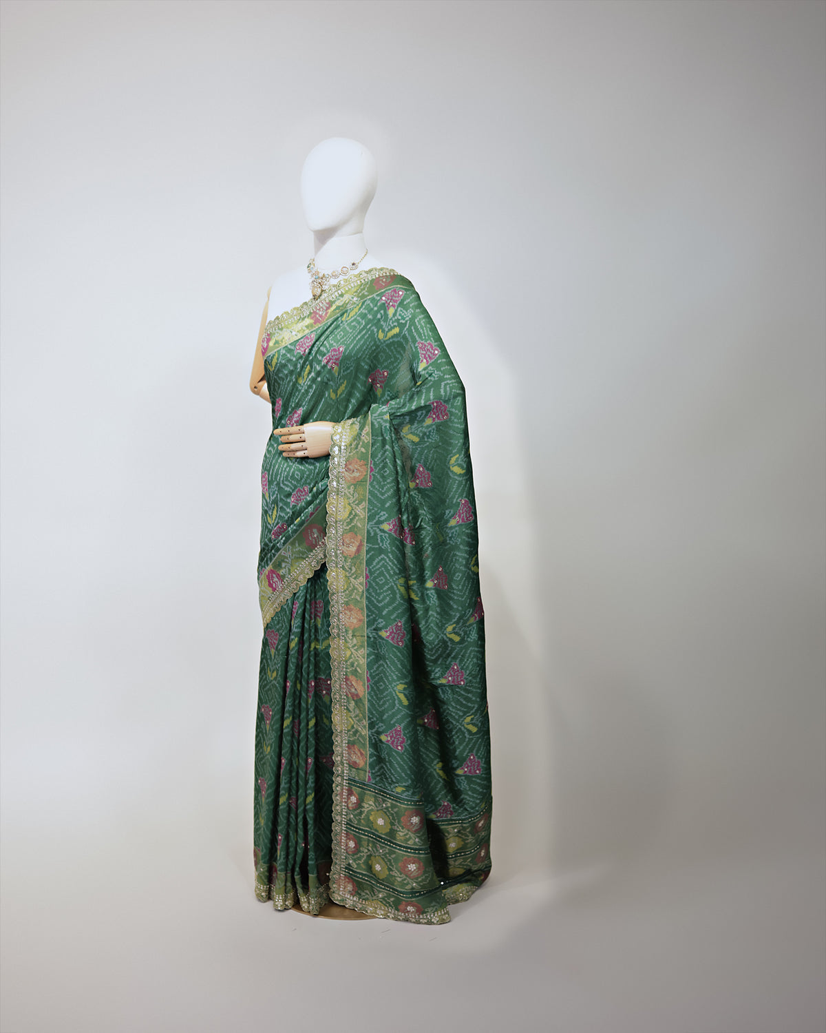 BOTTLE GREEN PATOLA TUSSAR BANARASI SAREE