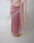 BLUSH PINK EMBELLISHED TISSUE SAREE