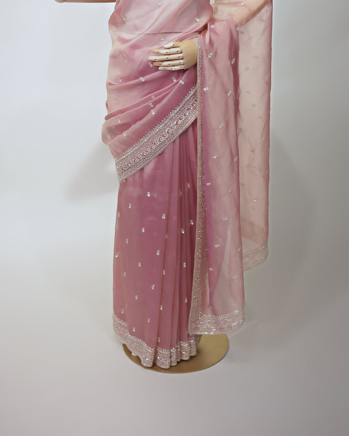 BLUSH PINK EMBELLISHED TISSUE SAREE