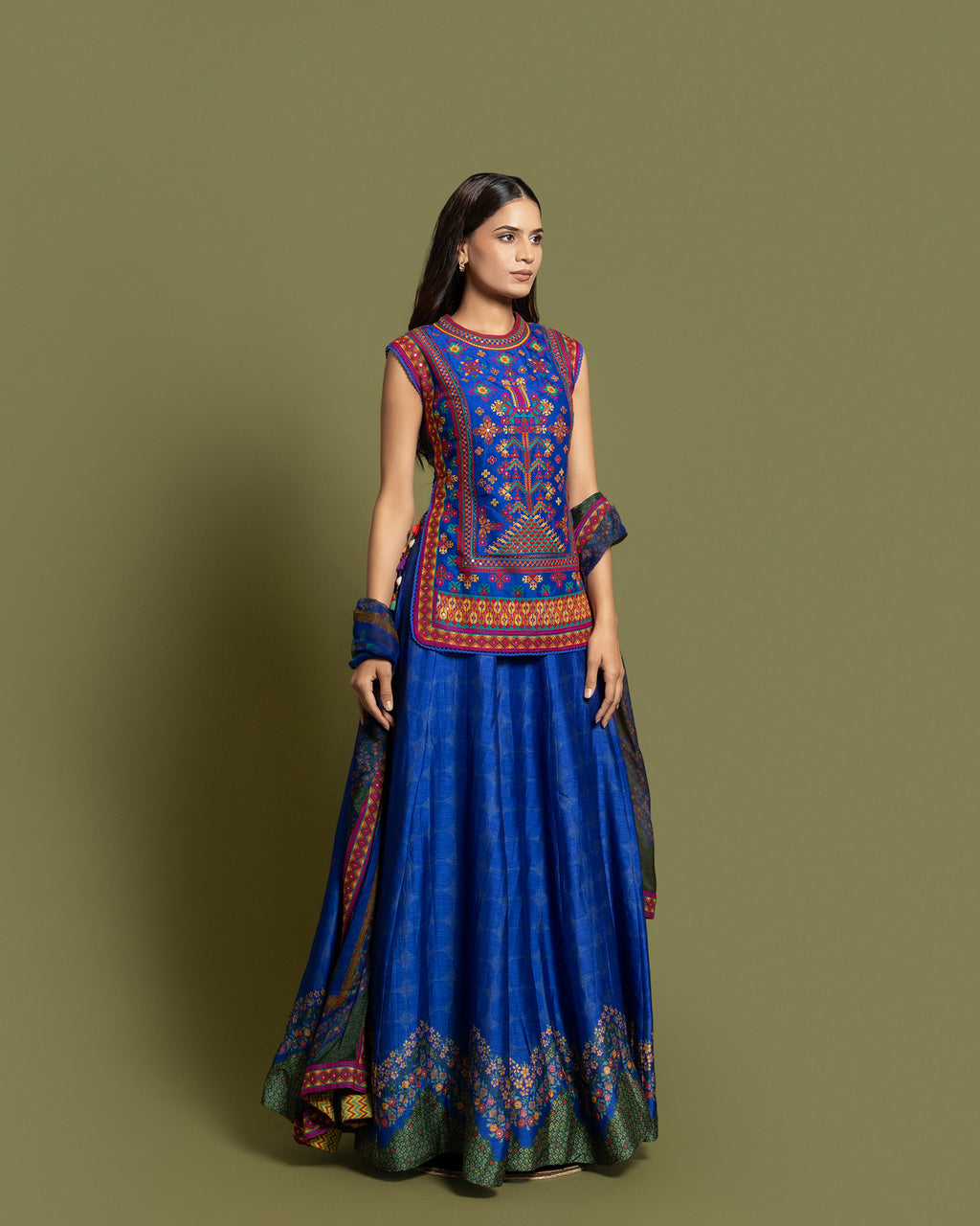 COBALT RESHAM TUNIC SKIRT SET WITH DUPATTA