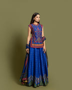 COBALT RESHAM TUNIC SKIRT SET WITH DUPATTA