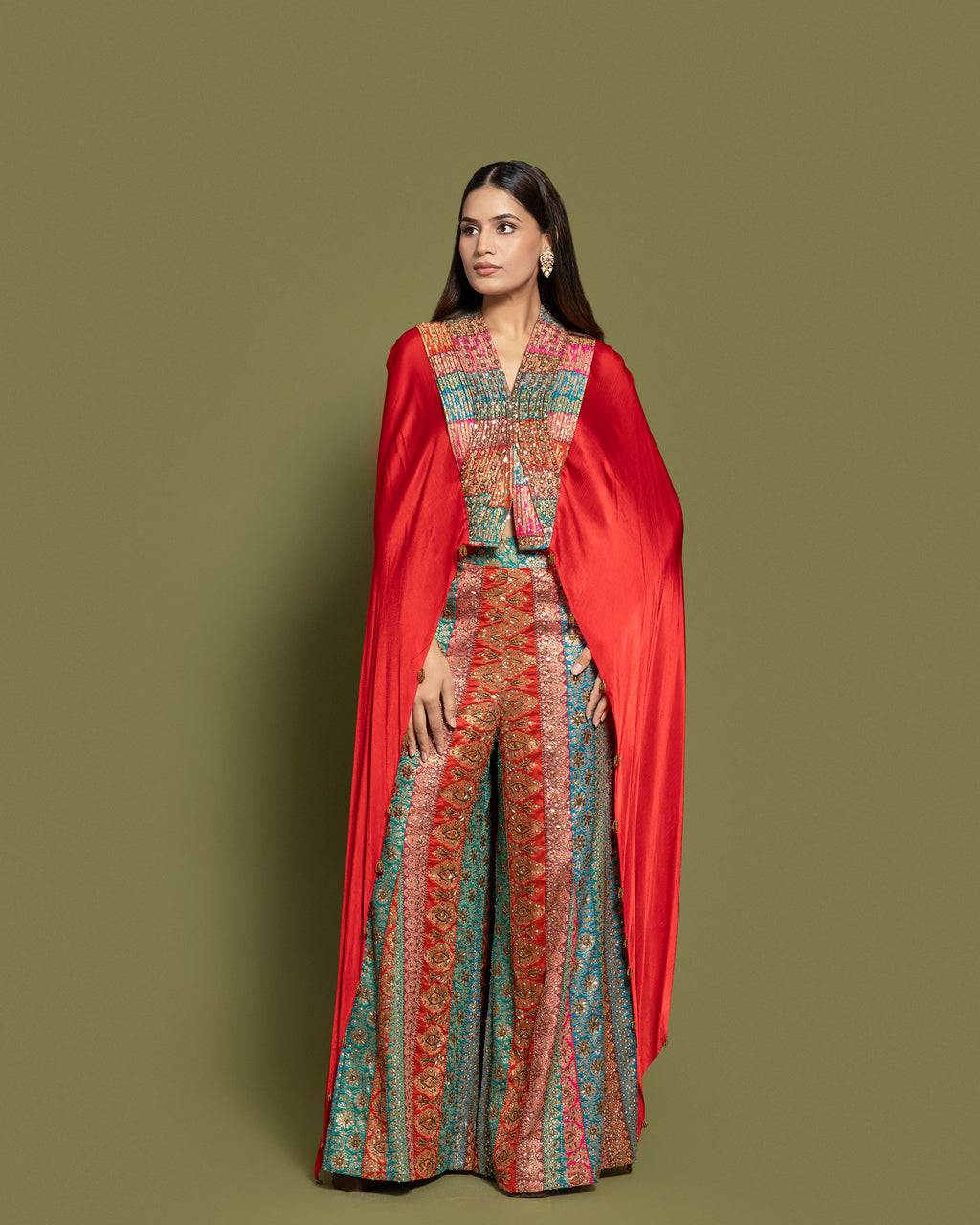 MULTI-KALI BANARASI CAPE AND PALAZZO SET