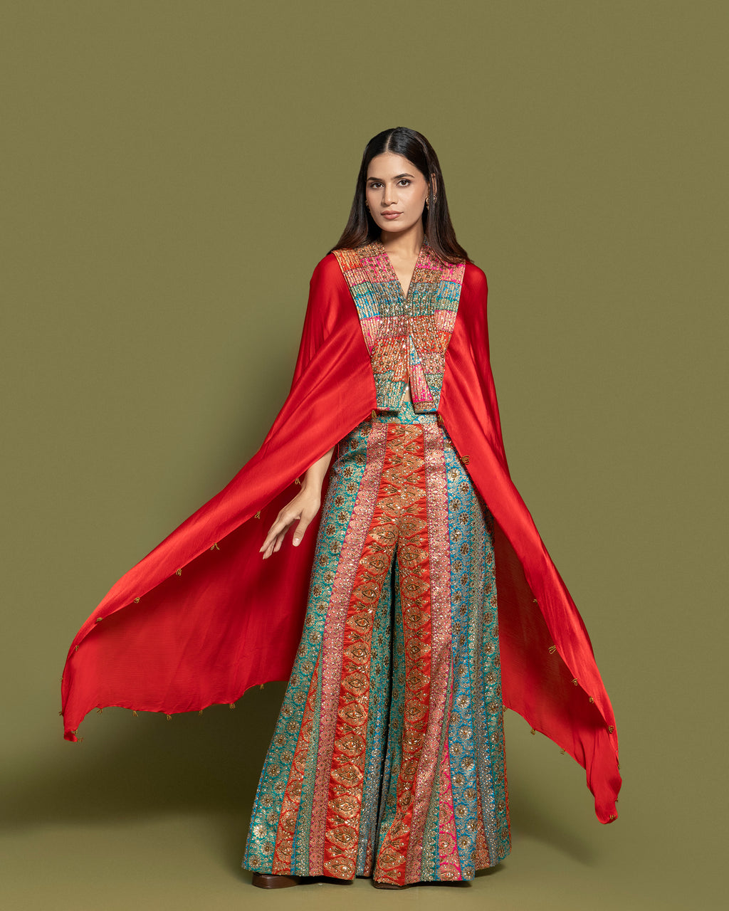 MULTI-KALI BANARASI CAPE AND PALAZZO SET