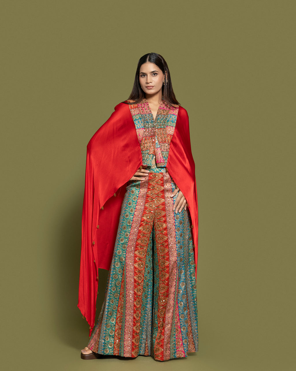 MULTI-KALI BANARASI CAPE AND PALAZZO SET