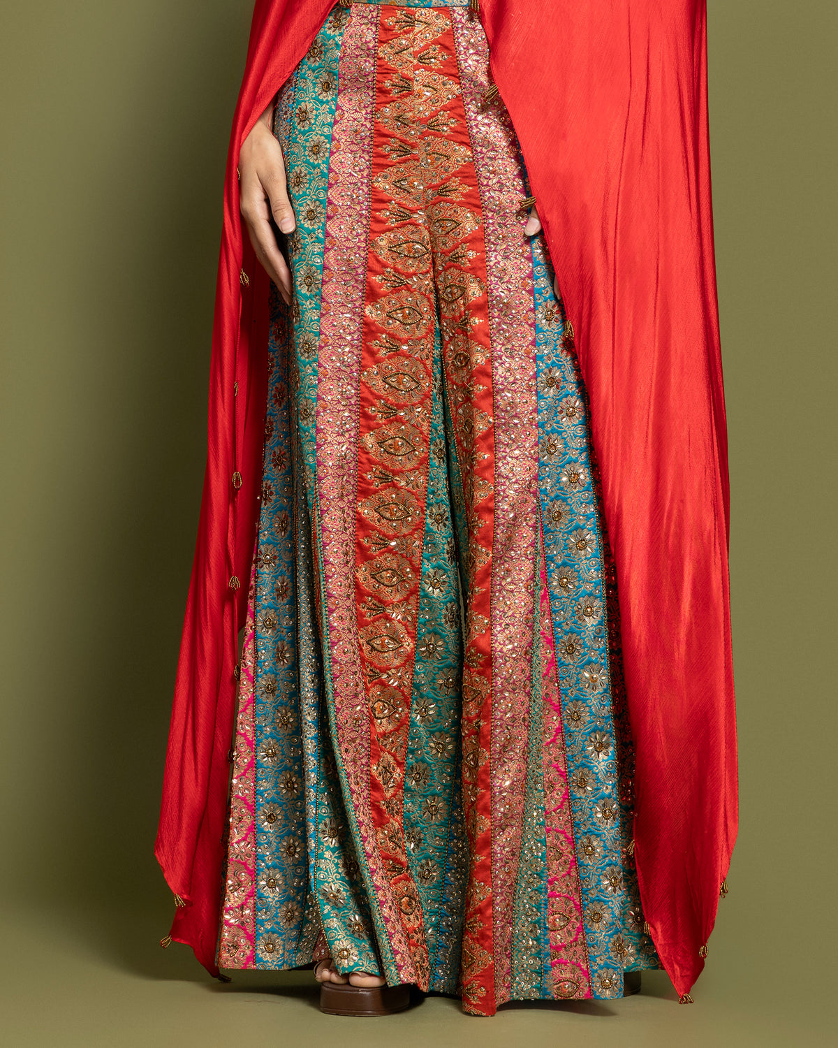 MULTI-KALI BANARASI CAPE AND PALAZZO SET
