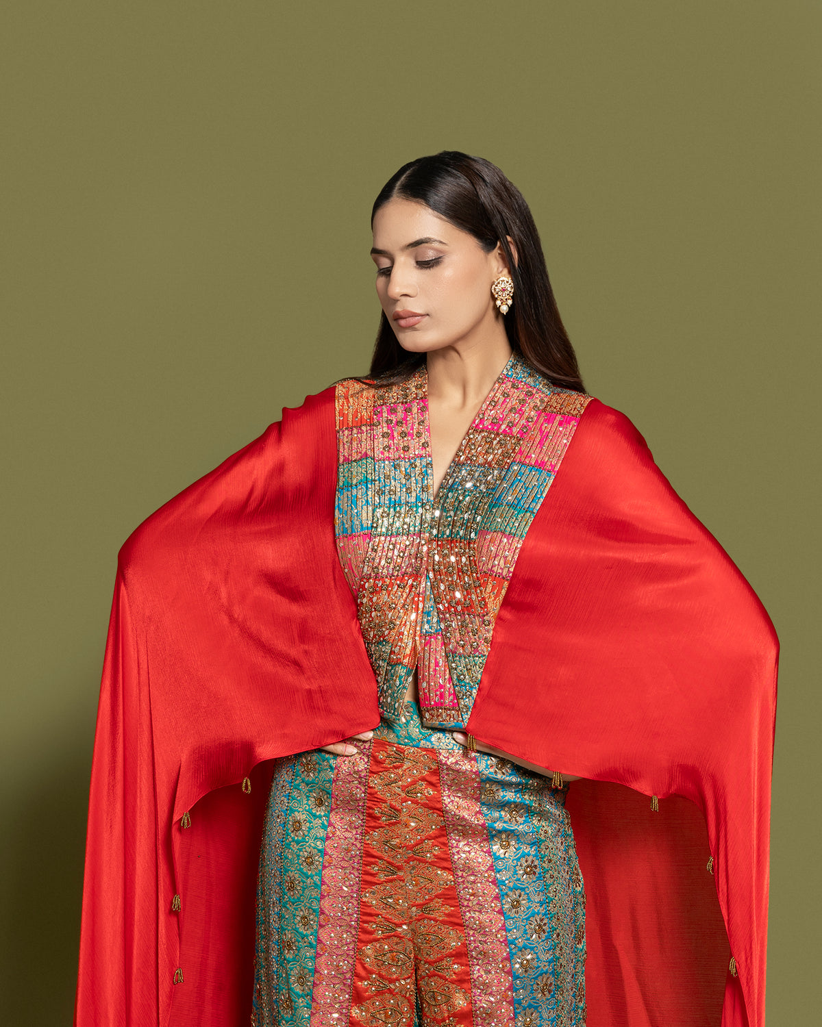 MULTI-KALI BANARASI CAPE AND PALAZZO SET