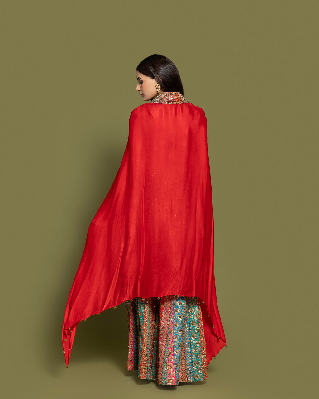MULTI-KALI BANARASI CAPE AND PALAZZO SET
