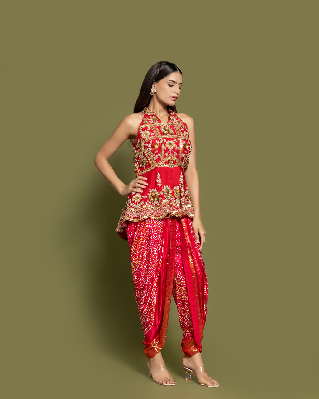 red dhoti kurta top