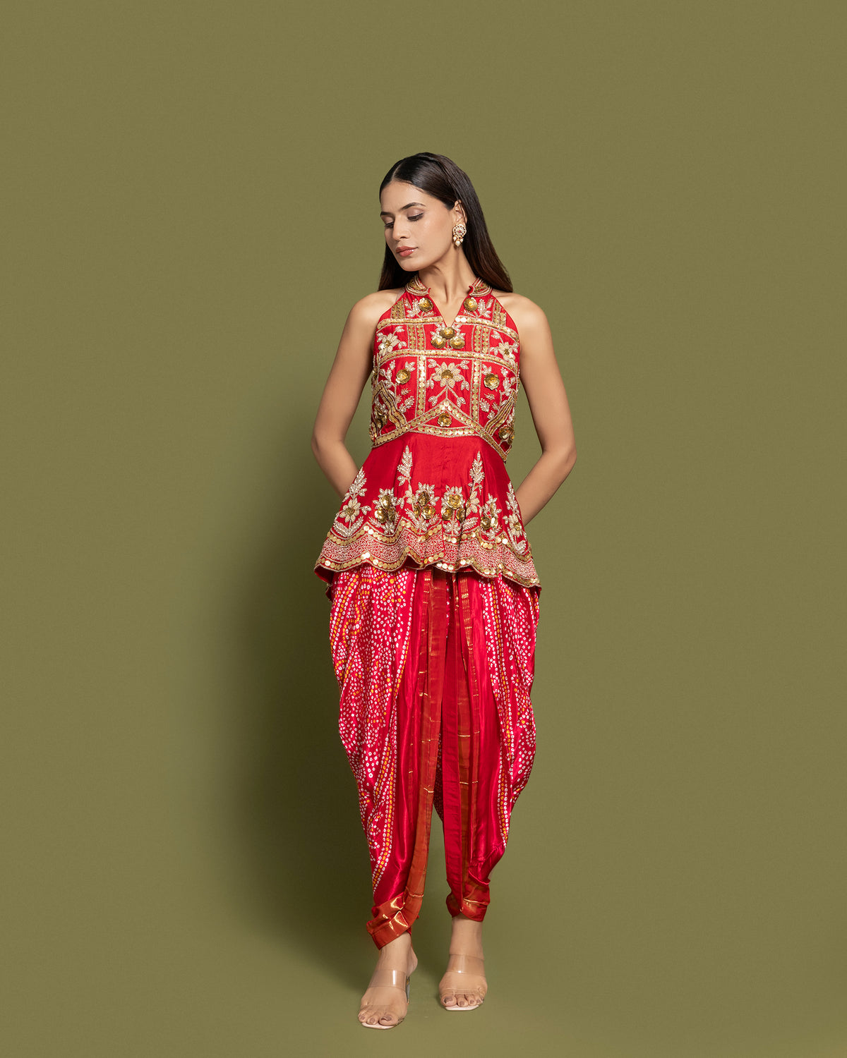 red dhoti kurta top
