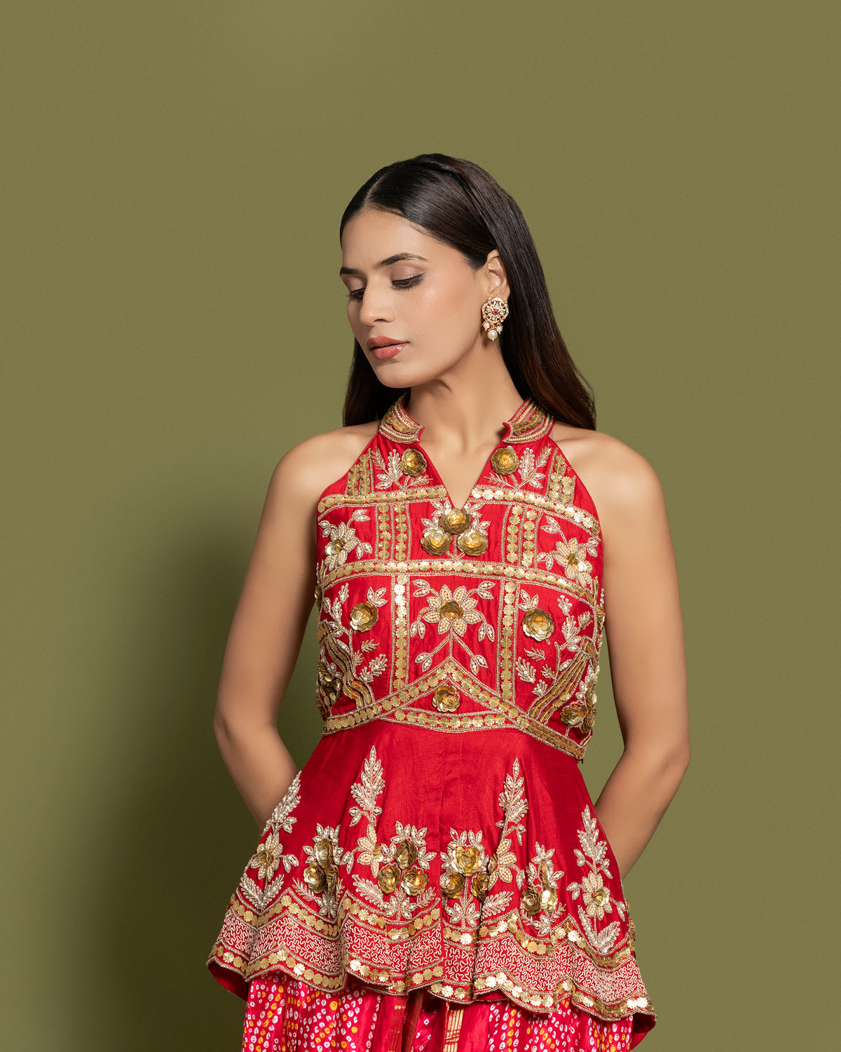 red dhoti kurta top