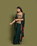 BOTTLE GREEN CORSET & DRAPE SKIRT WITH CAPE