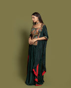 BOTTLE GREEN CORSET & DRAPE SKIRT WITH CAPE