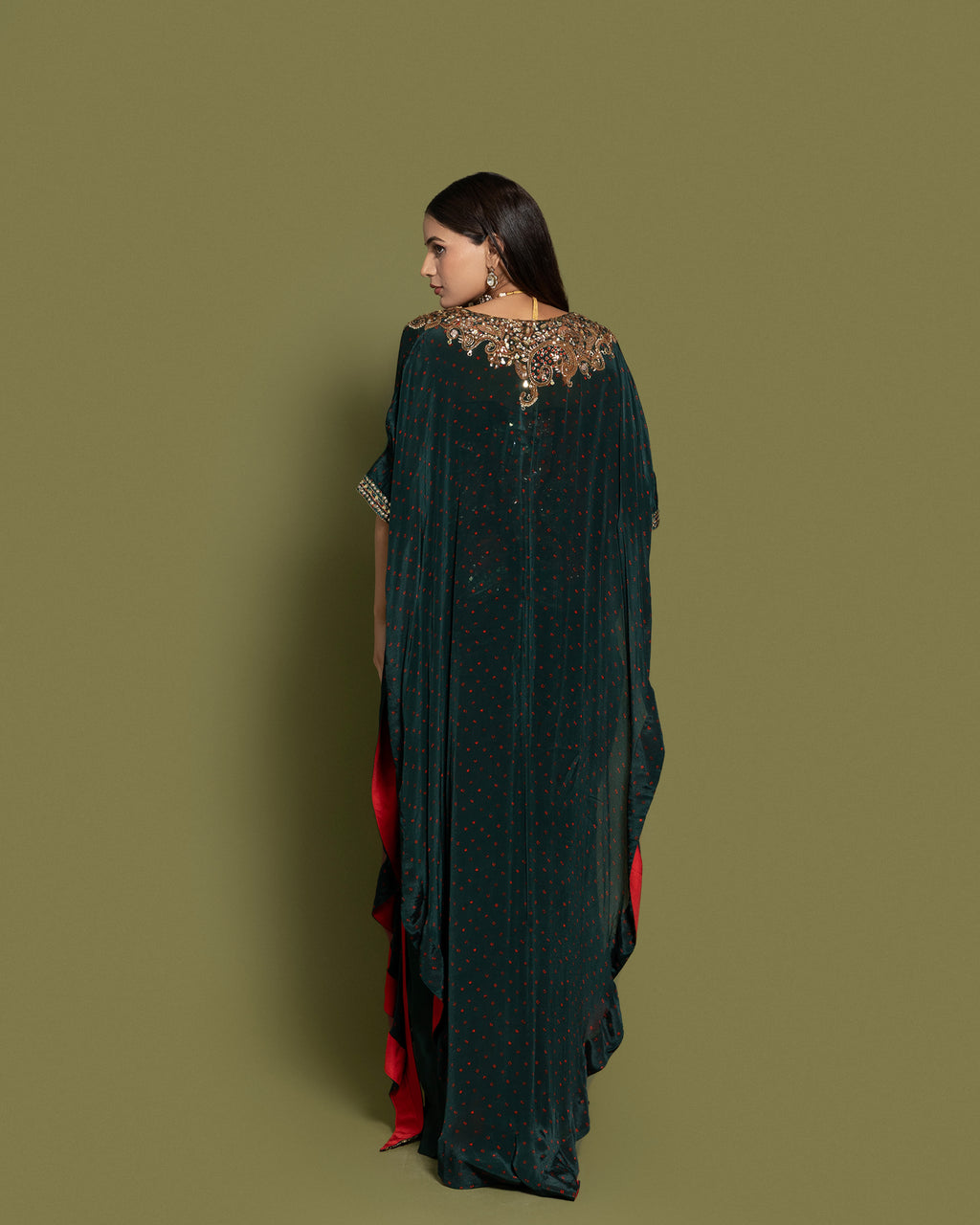 BOTTLE GREEN CORSET & DRAPE SKIRT WITH CAPE