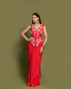 RANI & TOMATO RED SILK DRAPE SKIRT SET
