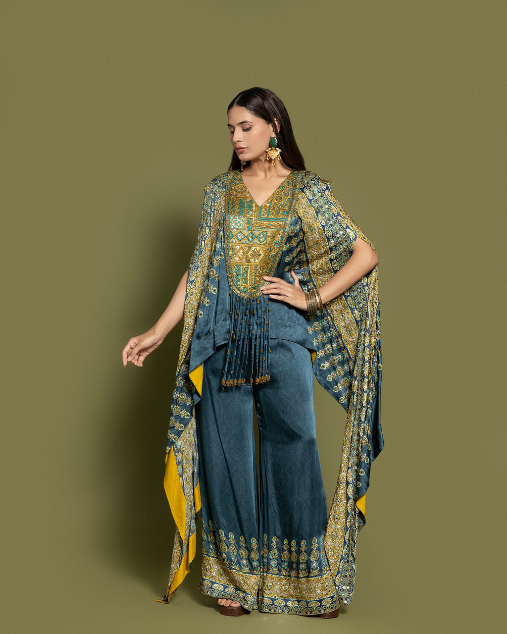CERULEAN EMBELLISHED KAFTAN & PALAZZO ENSEMBLE