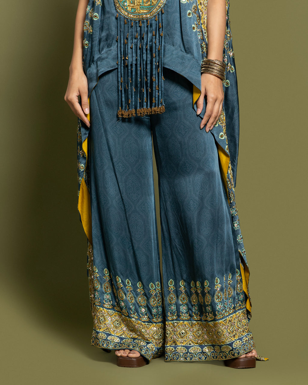 CERULEAN EMBELLISHED KAFTAN & PALAZZO ENSEMBLE