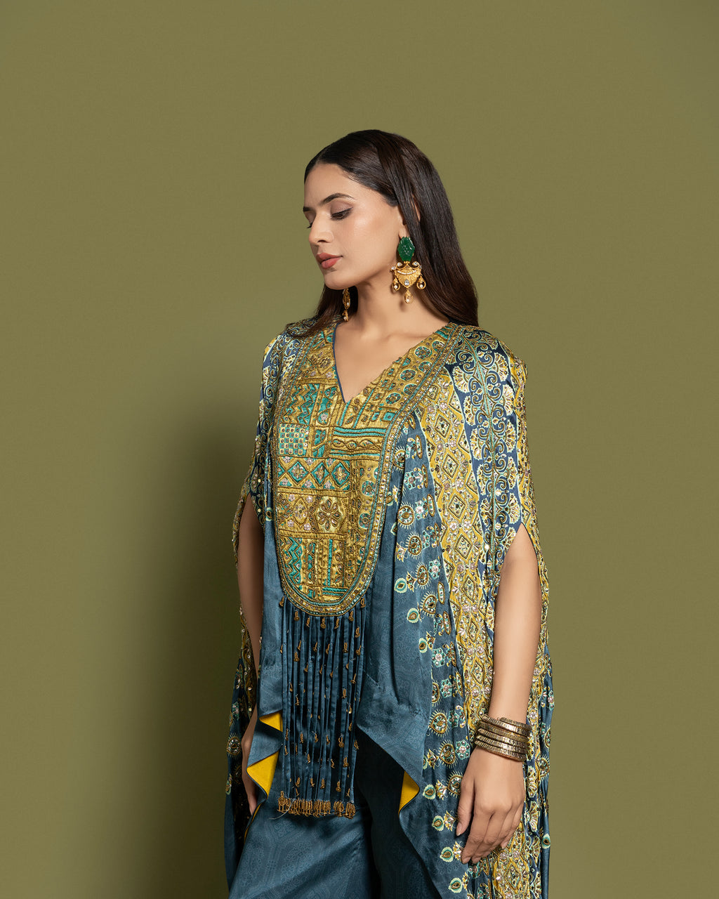 CERULEAN EMBELLISHED KAFTAN & PALAZZO ENSEMBLE