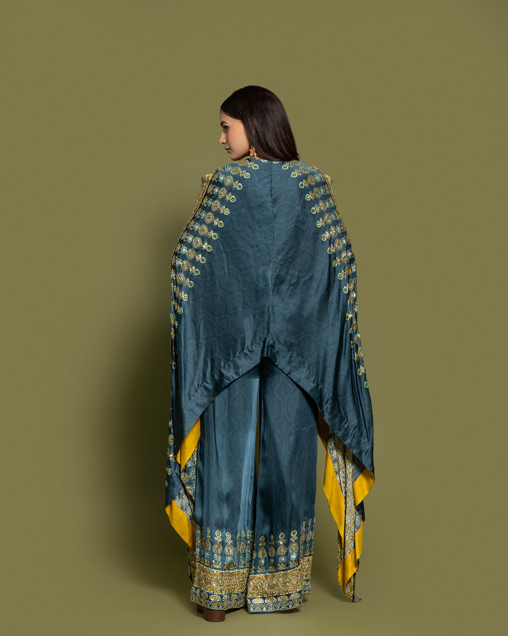 CERULEAN EMBELLISHED KAFTAN & PALAZZO ENSEMBLE