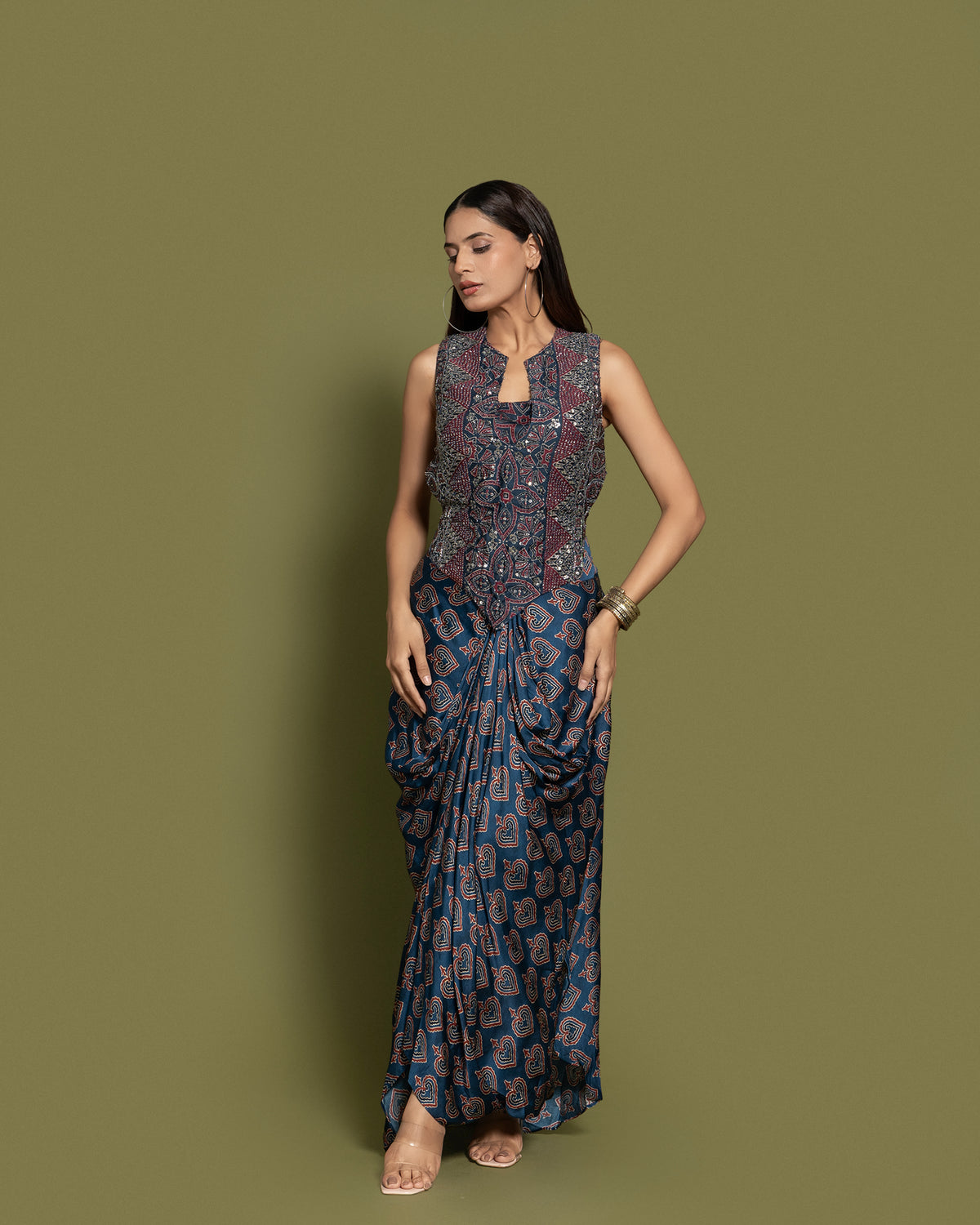 AJRAKH CORSET & DRAPE SKIRT ENSEMBLE
