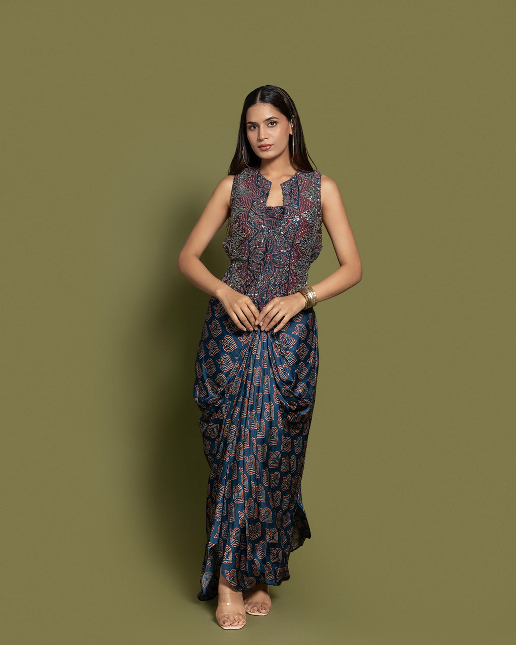 AJRAKH CORSET & DRAPE SKIRT ENSEMBLE