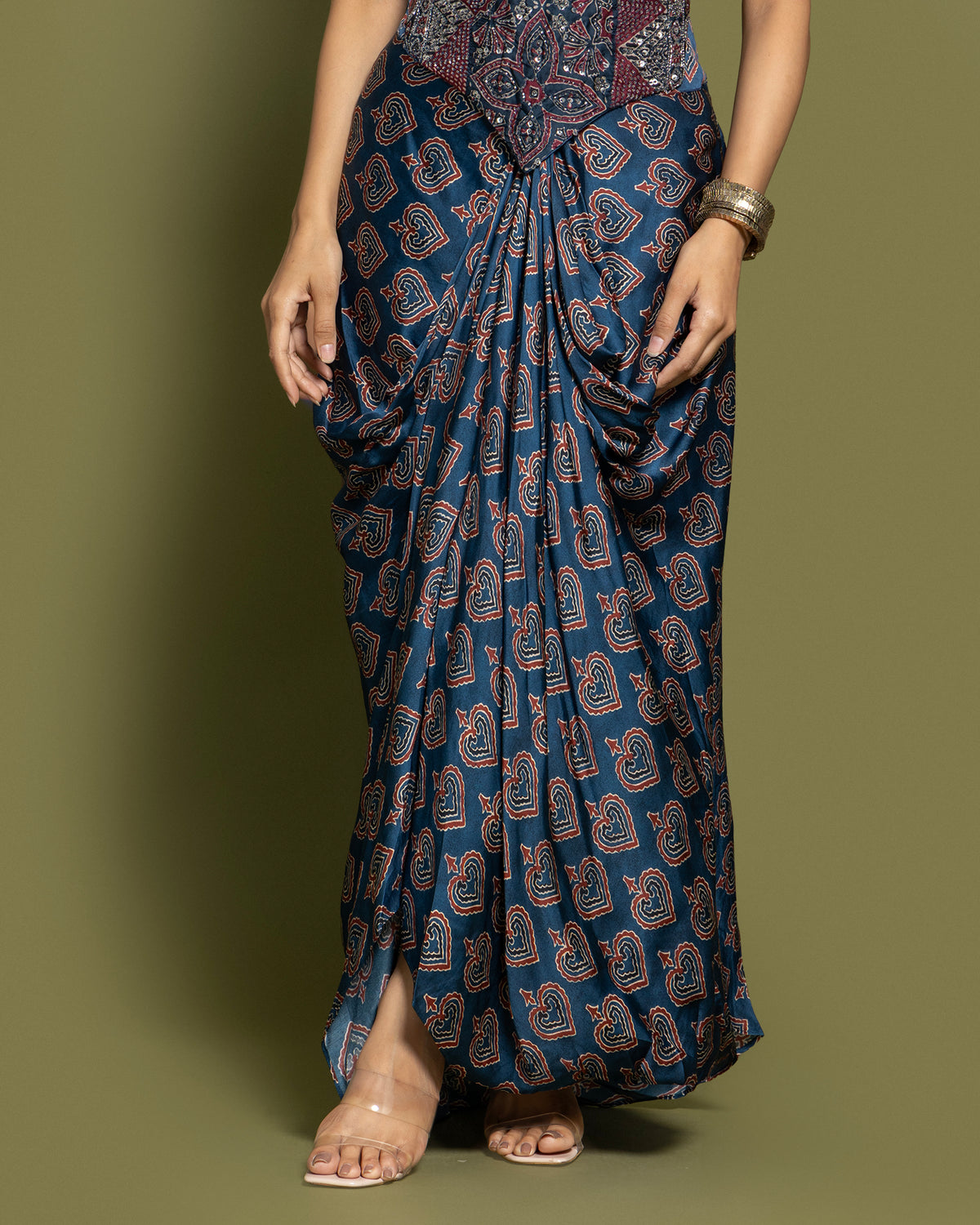 AJRAKH CORSET & DRAPE SKIRT ENSEMBLE