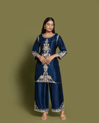 NAVY BLUE EMBROIDERED SHORT KURTI SET