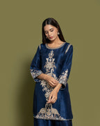 NAVY BLUE EMBROIDERED SHORT KURTI SET