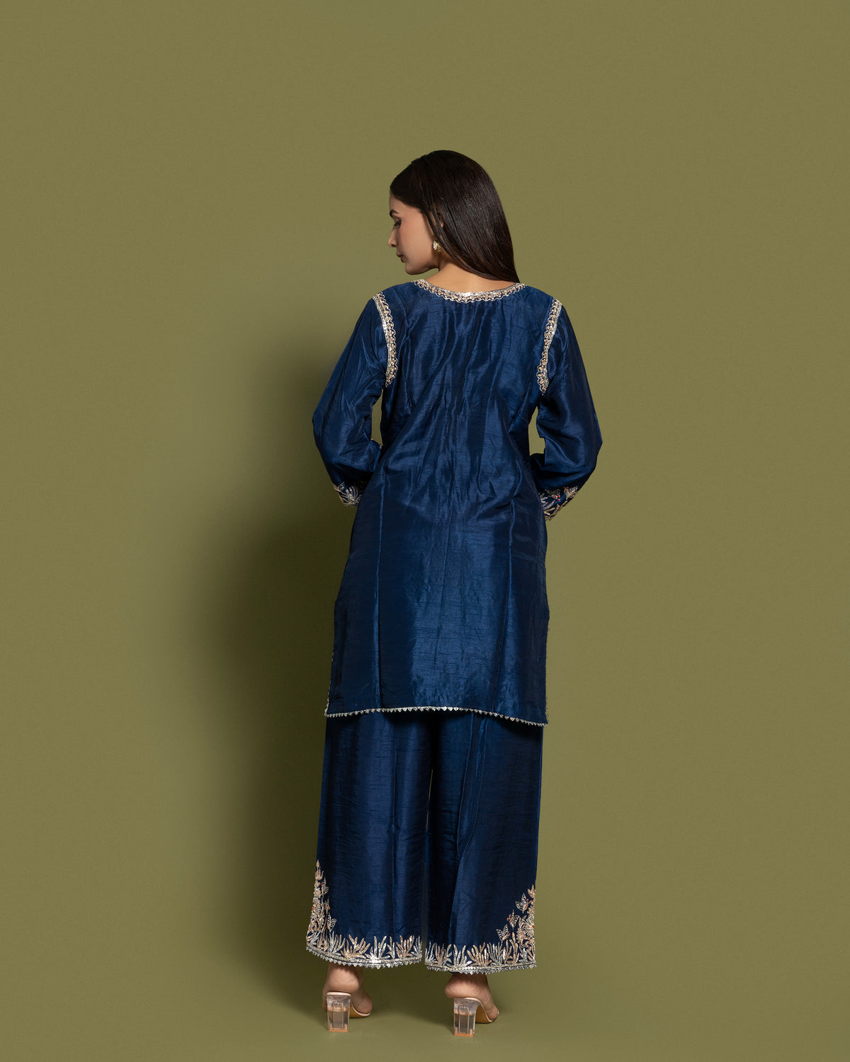 NAVY BLUE EMBROIDERED SHORT KURTI SET