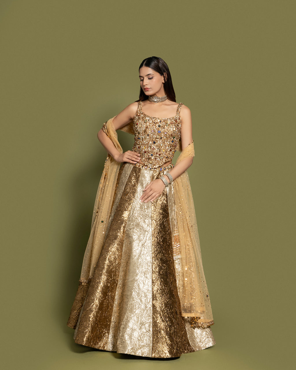 CHAMPAGNE GOLD CORSET LEHENGA SET