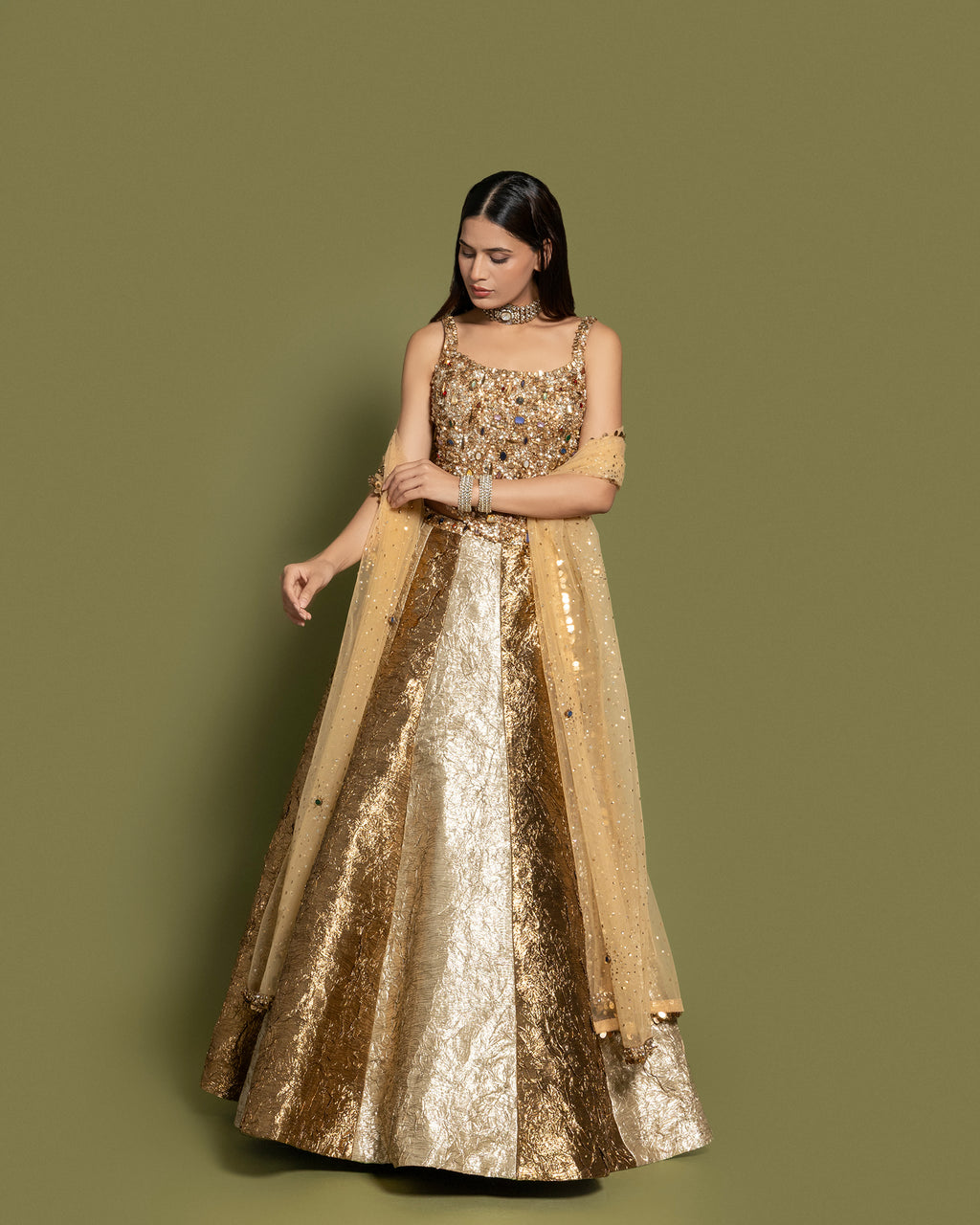 CHAMPAGNE GOLD CORSET LEHENGA SET