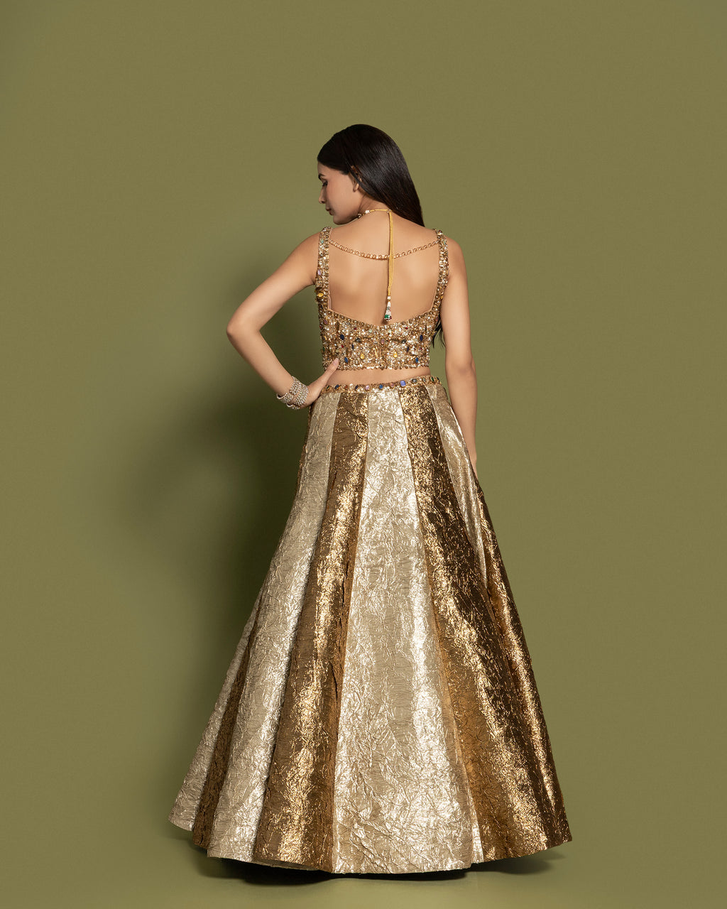 CHAMPAGNE GOLD CORSET LEHENGA SET