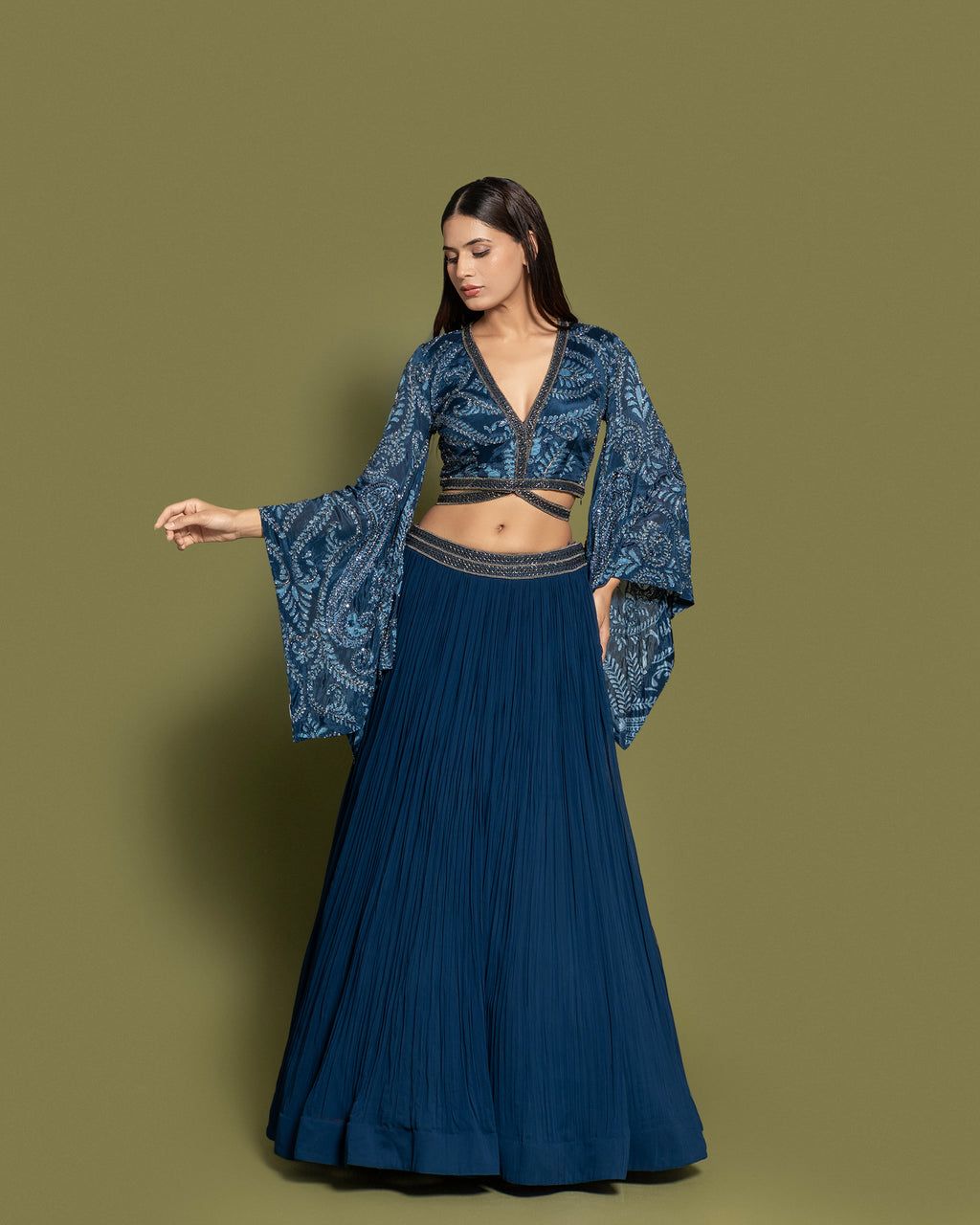 SAPPHIRE BLUE INDO-WESTERN SKIRT SET