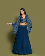 SAPPHIRE BLUE INDO-WESTERN SKIRT SET