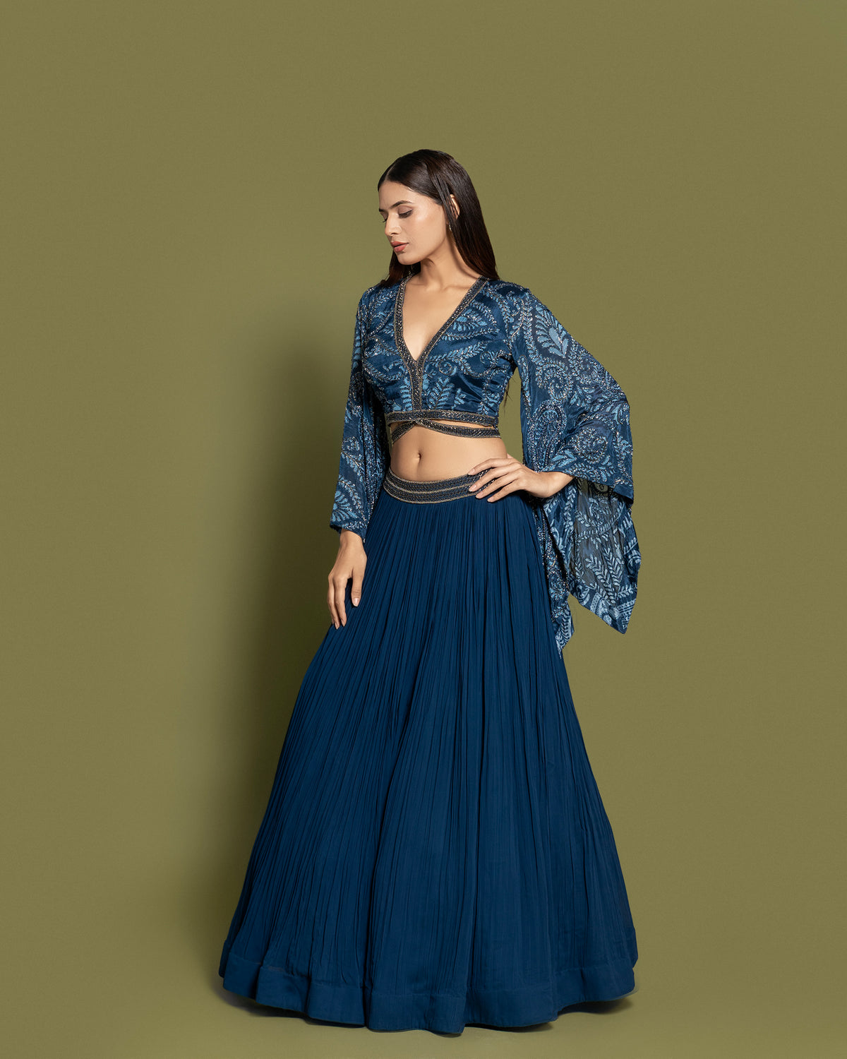 SAPPHIRE BLUE INDO-WESTERN SKIRT SET