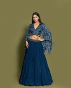 SAPPHIRE BLUE INDO-WESTERN SKIRT SET