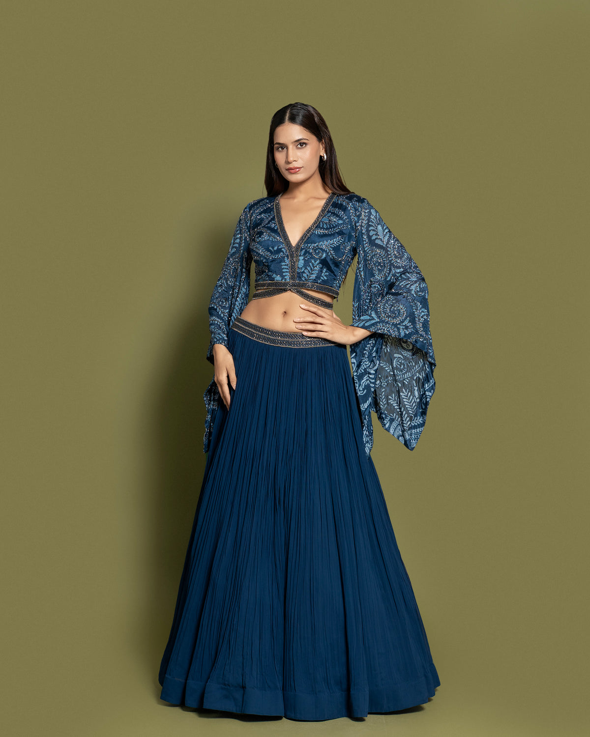 SAPPHIRE BLUE INDO-WESTERN SKIRT SET