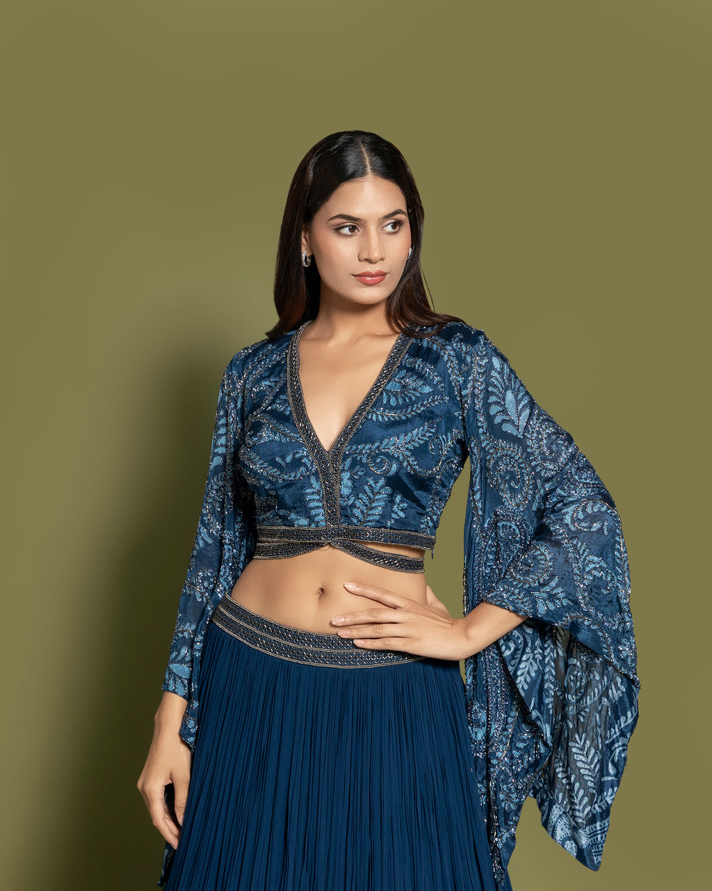 SAPPHIRE BLUE INDO-WESTERN SKIRT SET